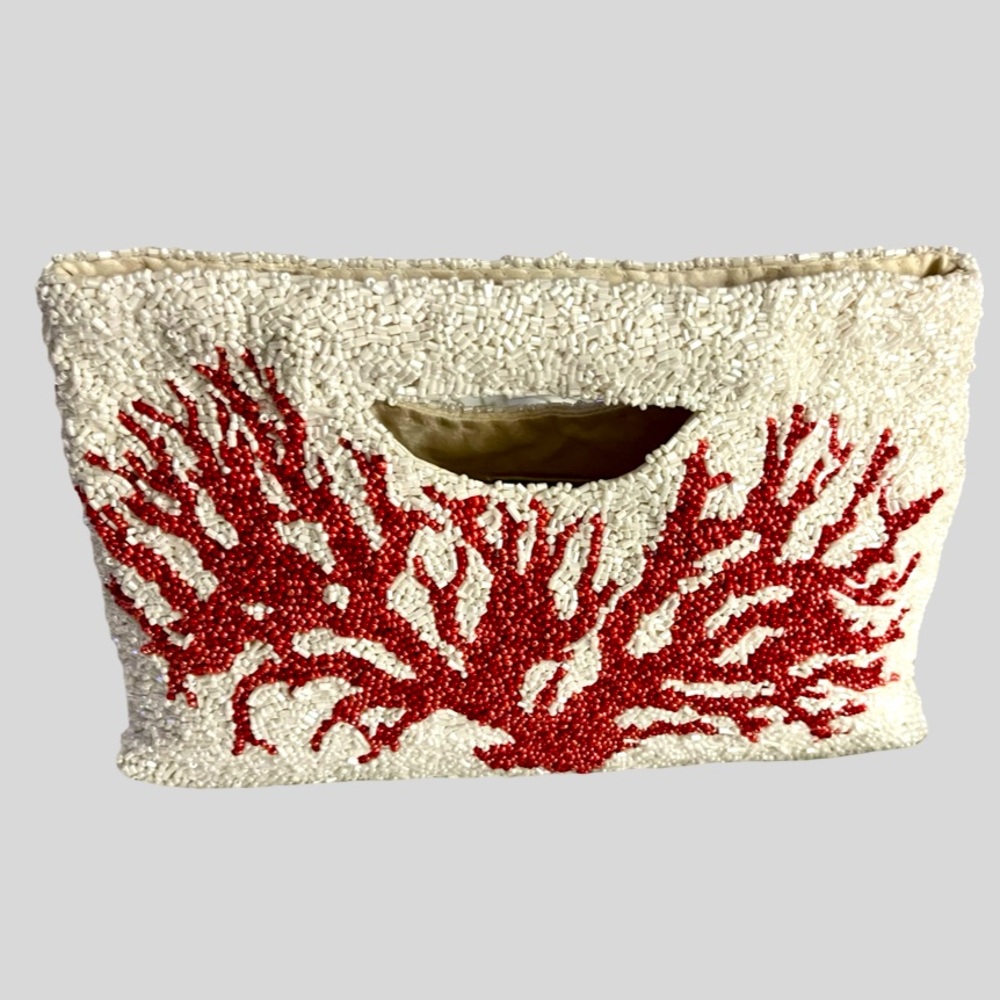 Moyna White and Red Beaded Clutch - Picture 2 of 12
